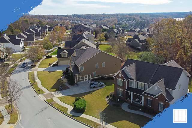 Aerial view of homes in Clay County, Missouri, near Kansas City.